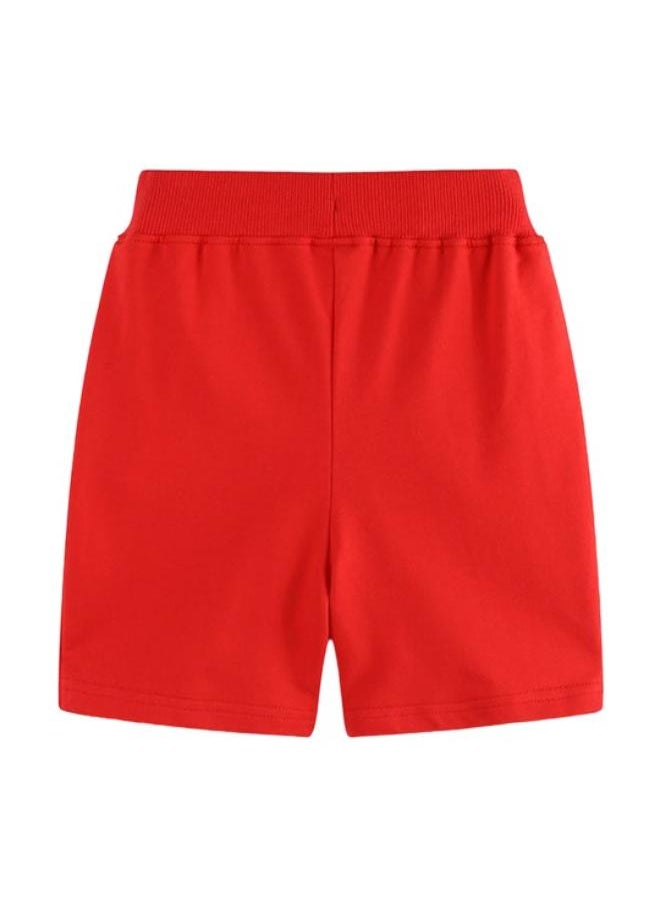 Red Regular Fit Mid Rise Solid Shorts