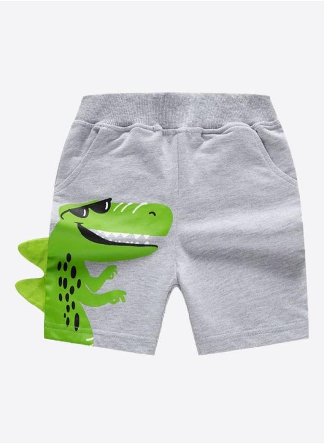 Grey Regular Fit Mid Rise Printed Shorts