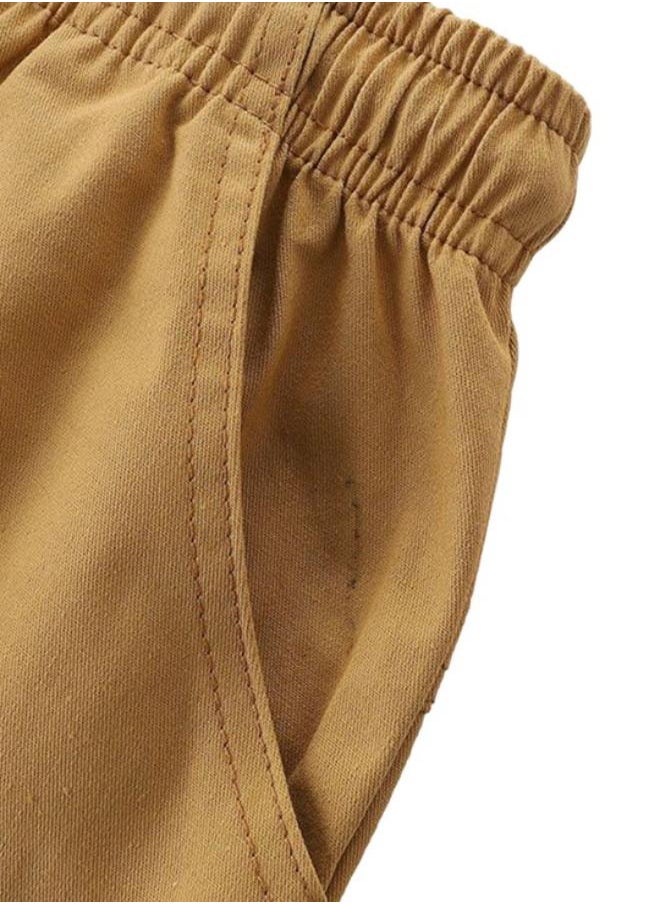 Khaki Regular Fit Mid Rise Solid Shorts