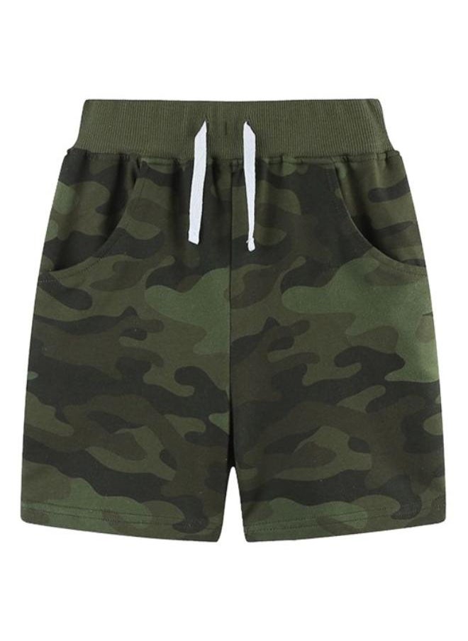 Olive Regular Fit Mid Rise Camouflage Shorts
