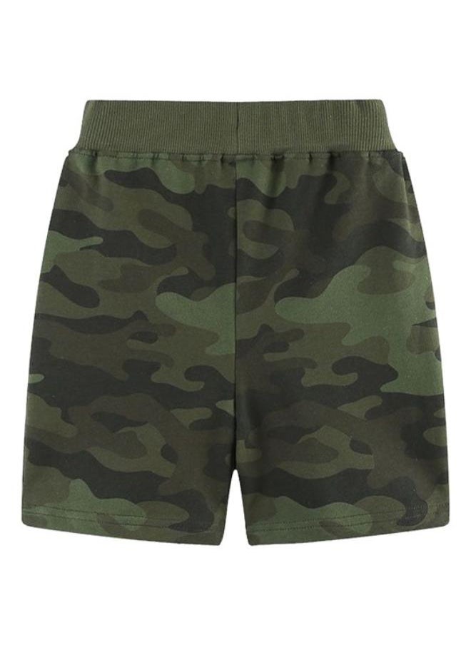 Olive Regular Fit Mid Rise Camouflage Shorts