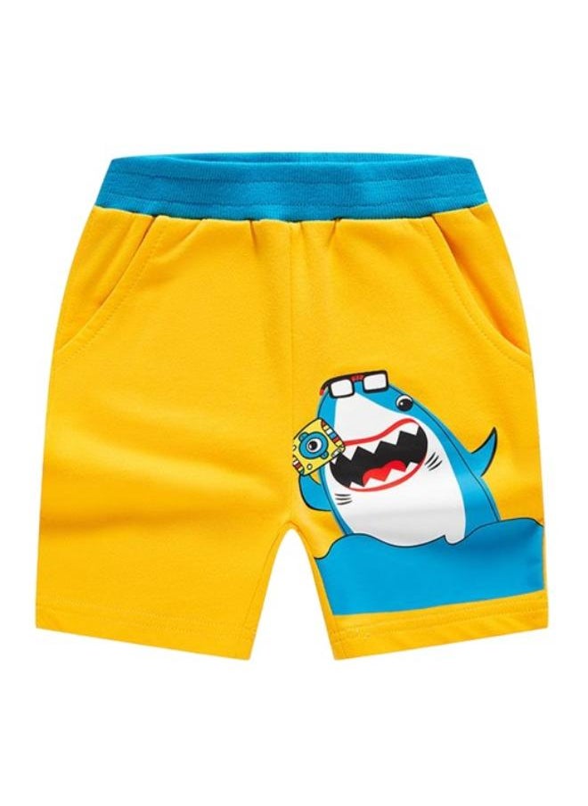 Yellow Regular Fit Mid Rise Printed Shorts