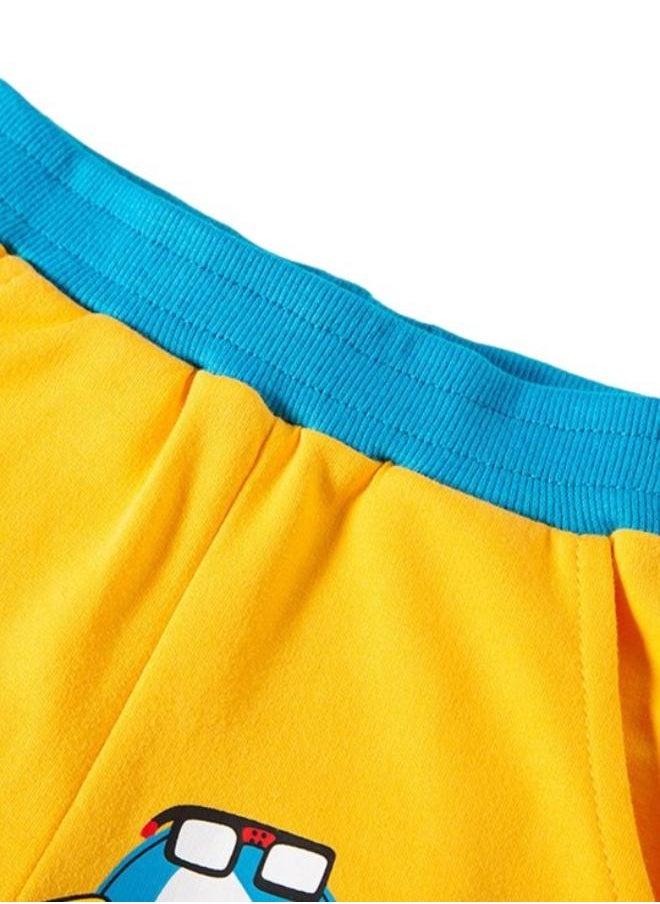Yellow Regular Fit Mid Rise Printed Shorts