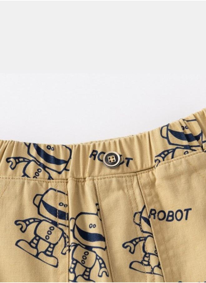 Beige Regular Fit Mid Rise Printed Shorts