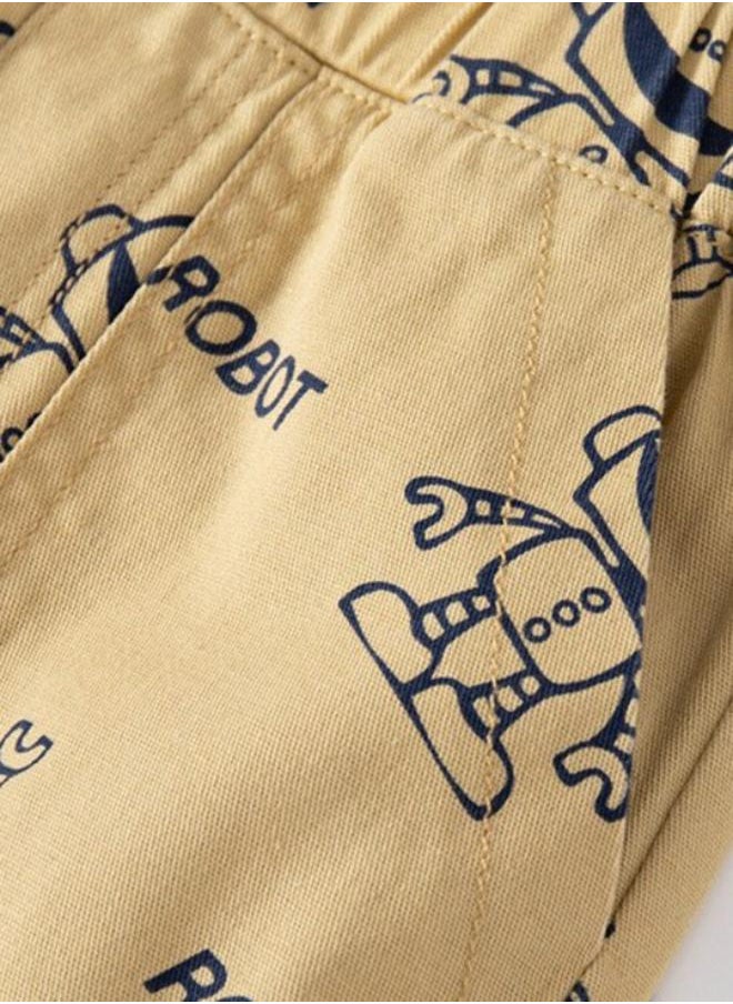 Beige Regular Fit Mid Rise Printed Shorts