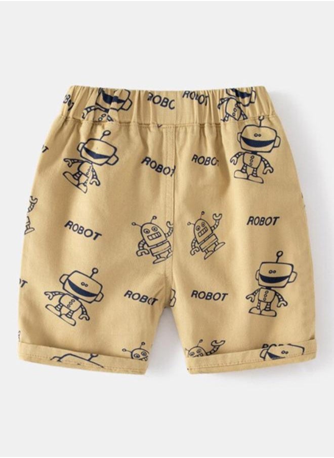 Beige Regular Fit Mid Rise Printed Shorts