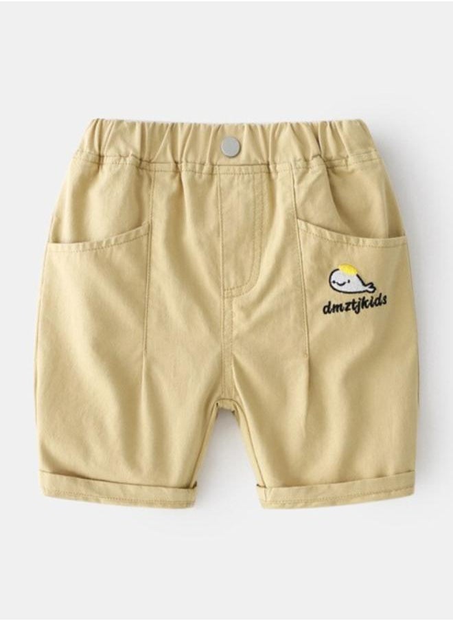 Beige Regular Fit Mid Rise Applique Shorts