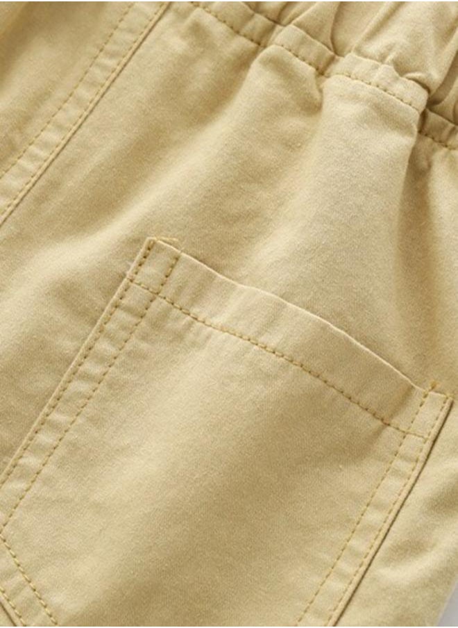 Beige Regular Fit Mid Rise Applique Shorts