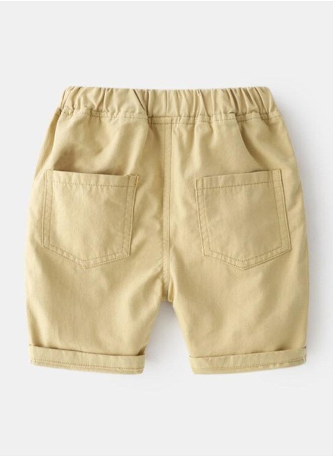 Beige Regular Fit Mid Rise Applique Shorts