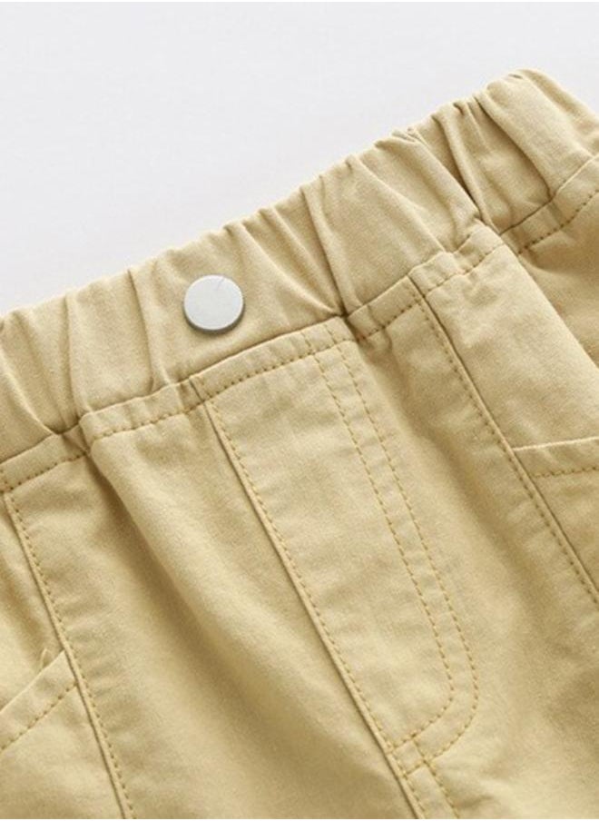 Beige Regular Fit Mid Rise Applique Shorts