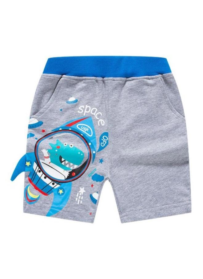 Grey Regular Fit Mid Rise Printed Shorts