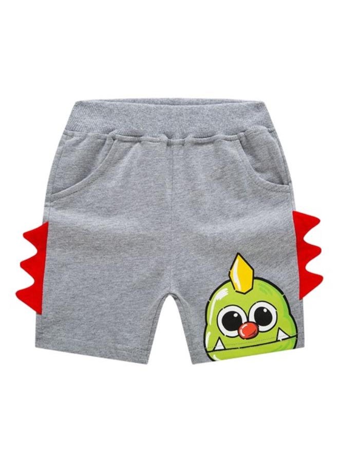 Grey Regular Fit Mid Rise Printed Shorts