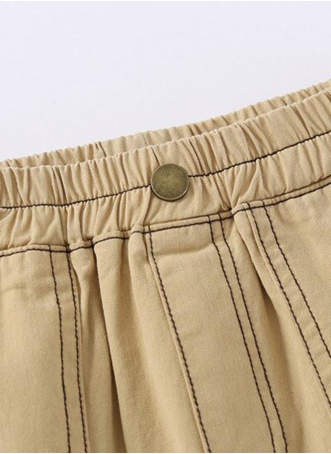 Beige Regular Fit Mid Rise Solid Shorts