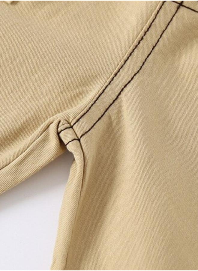 Beige Regular Fit Mid Rise Solid Shorts