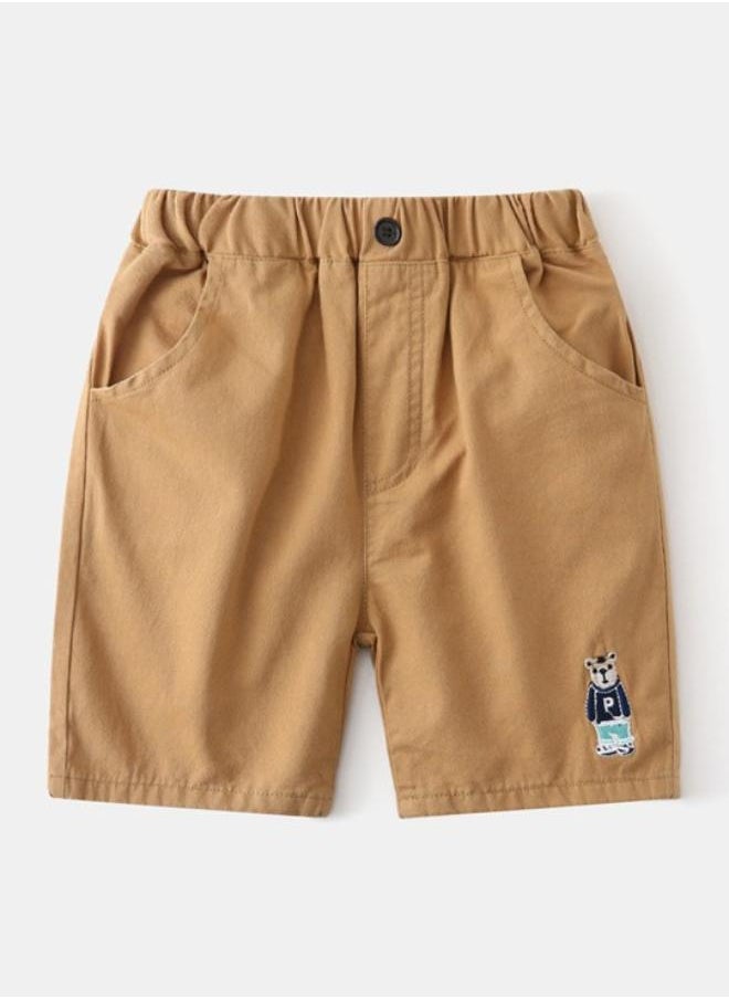 Brown Regular Fit Mid Rise Applique Shorts