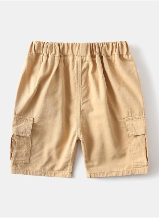 Beige Regular Fit Mid Rise Solid Shorts