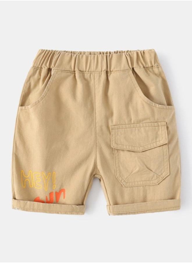 Beige Regular Fit Mid Rise Printed Shorts