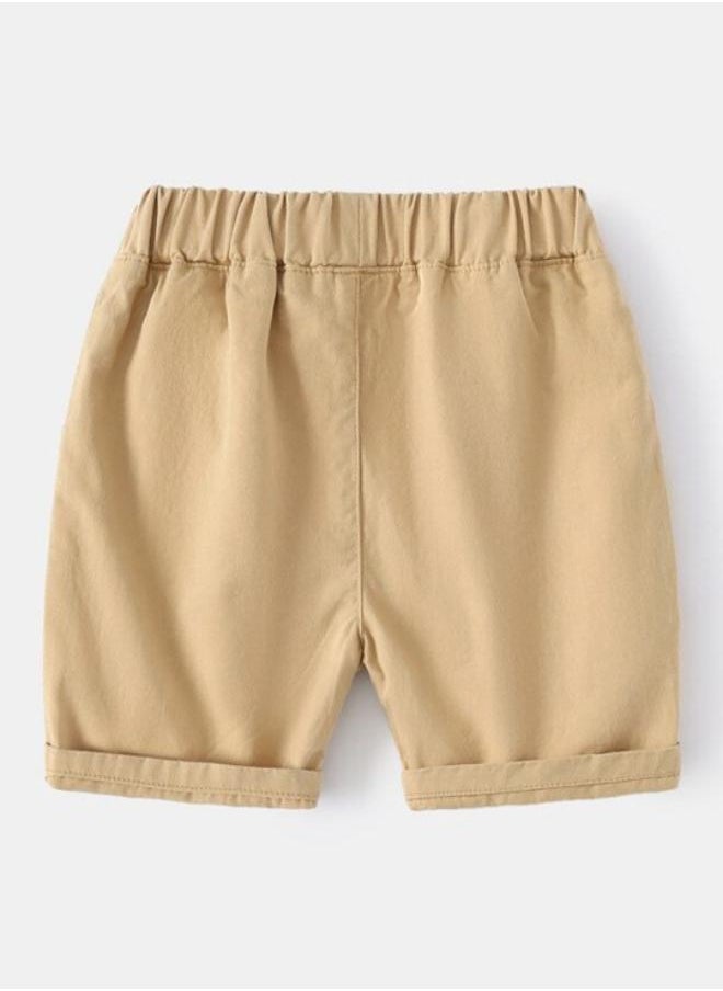 Beige Regular Fit Mid Rise Printed Shorts