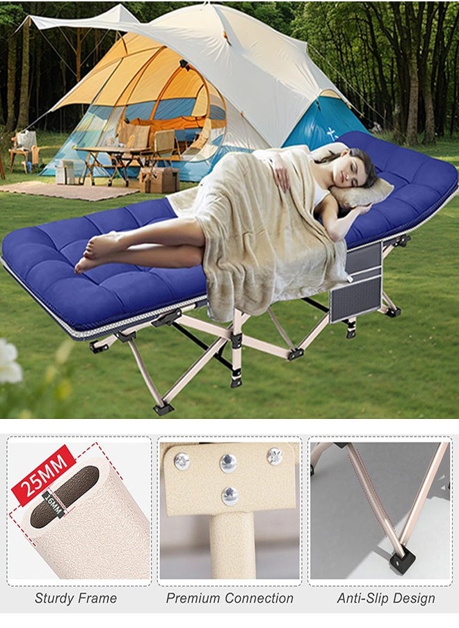 Folding Camping Cot W/Mat for Adults, Heavy Duty Outdoor Bed with Carry Bag,1200 D Layer Oxford Travel Camp Cots