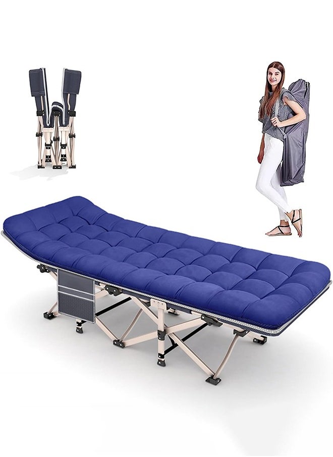 Folding Camping Cot W/Mat for Adults, Heavy Duty Outdoor Bed with Carry Bag,1200 D Layer Oxford Travel Camp Cots
