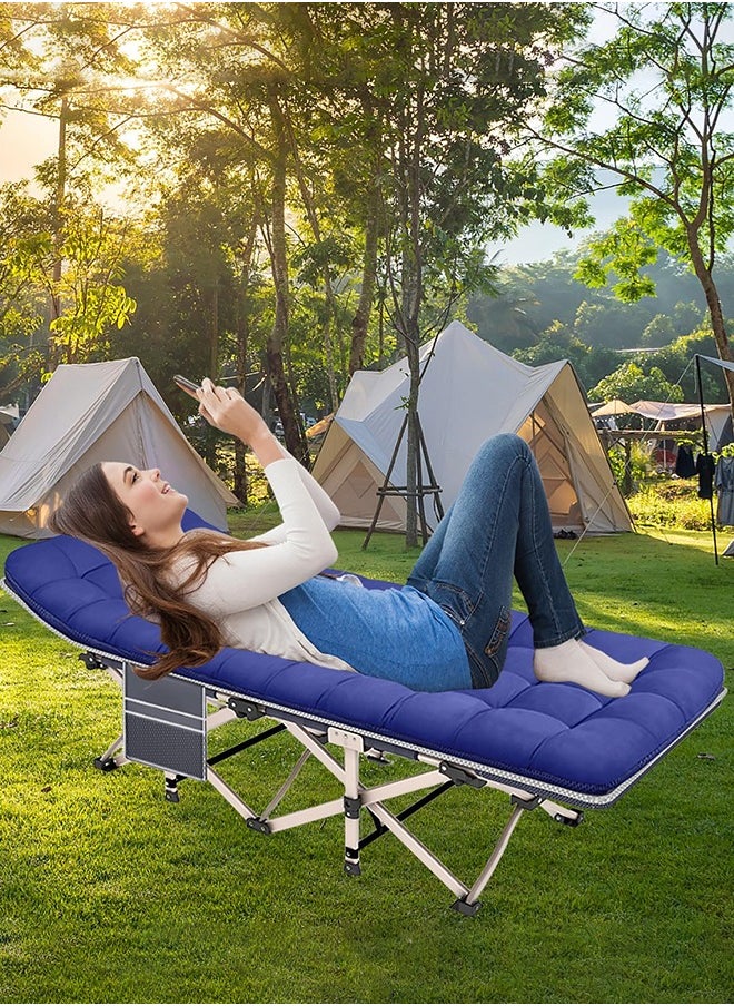 Folding Camping Cot W/Mat for Adults, Heavy Duty Outdoor Bed with Carry Bag,1200 D Layer Oxford Travel Camp Cots