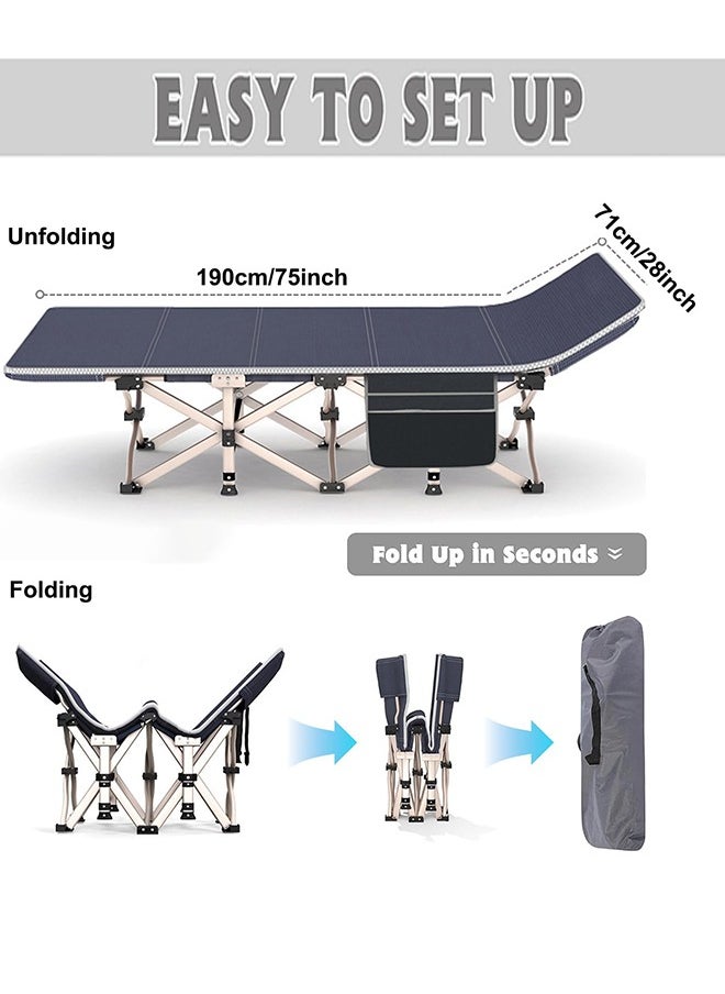 Folding Camping Cot W/Mat for Adults, Heavy Duty Outdoor Bed with Carry Bag,1200 D Layer Oxford Travel Camp Cots