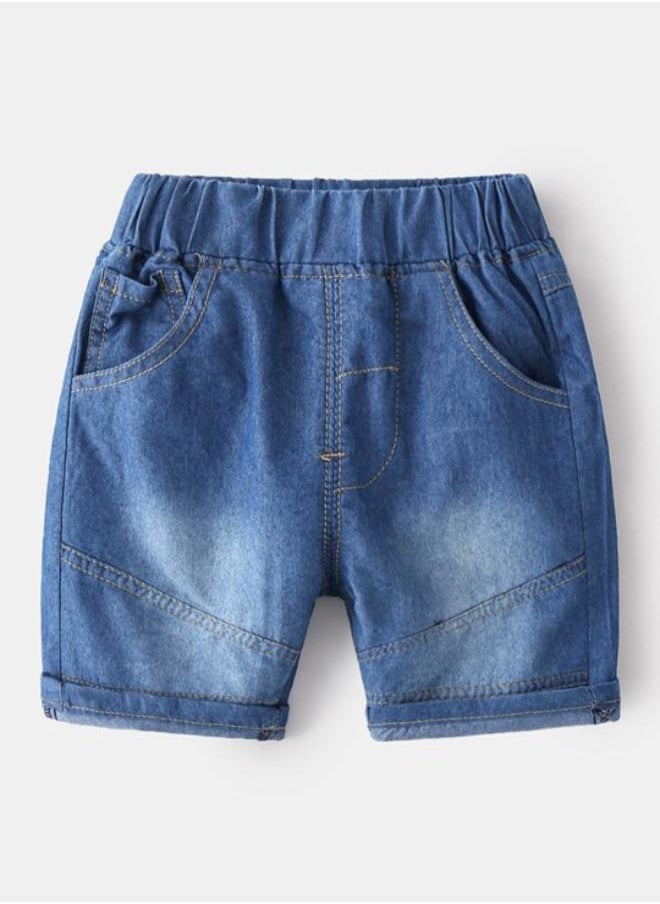 Blue Regular Fit Mid Rise Solid Denim Shorts