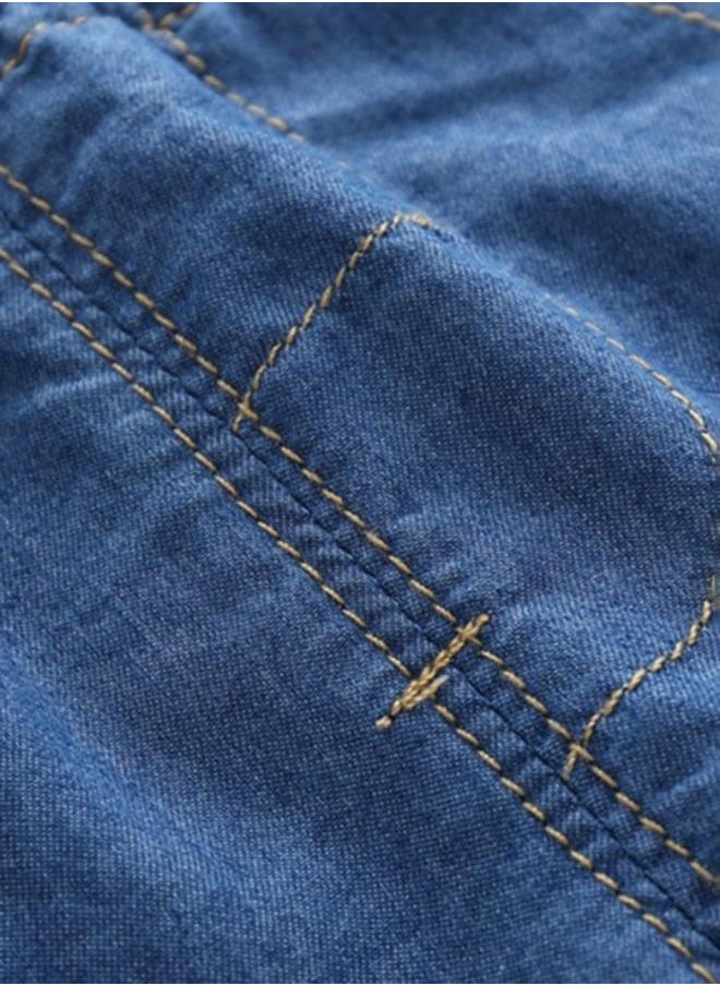 Blue Regular Fit Mid Rise Solid Denim Shorts
