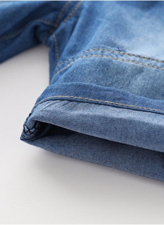 Blue Regular Fit Mid Rise Solid Denim Shorts