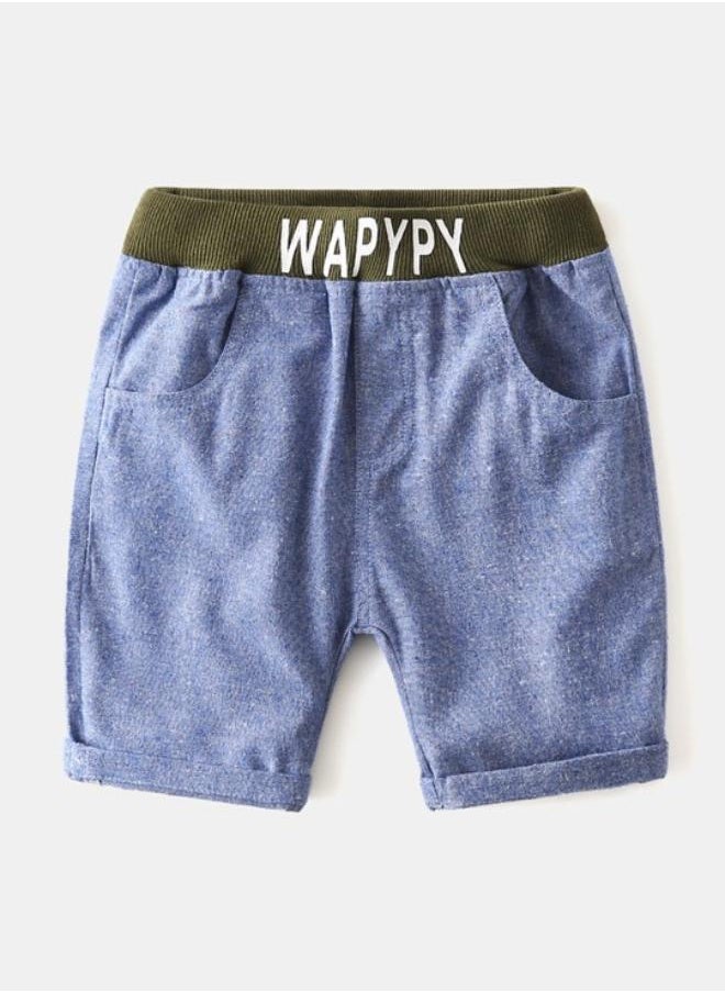 Blue Regular Fit Mid Rise Printed Denim Shorts