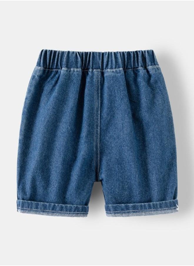 Blue Regular Fit Mid Rise Solid Denim Shorts