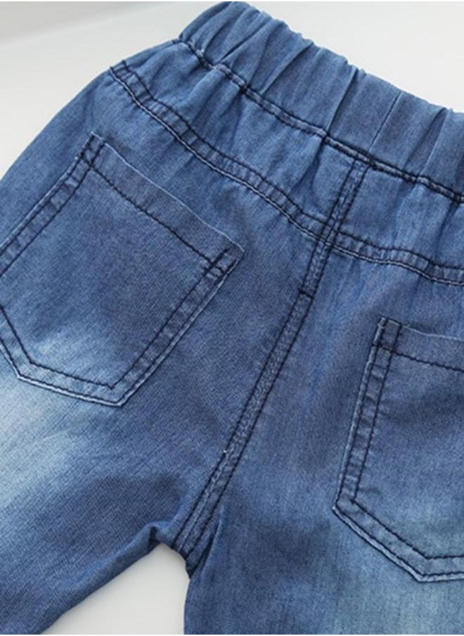 Navy Blue Regular Fit Mid Rise Solid Denim Shorts