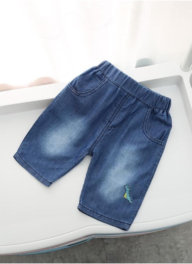 Navy Blue Regular Fit Mid Rise Solid Denim Shorts
