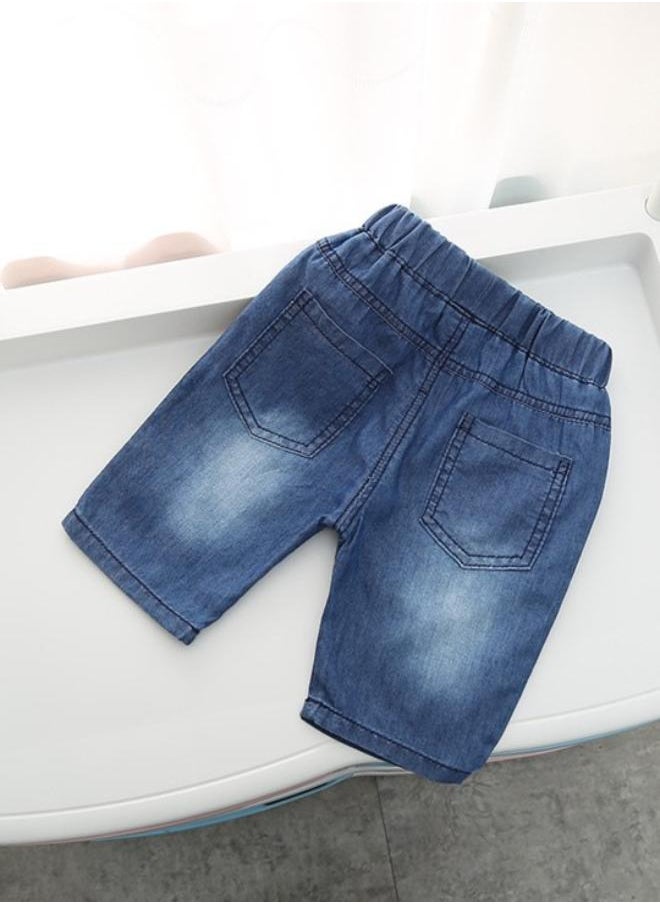 Navy Blue Regular Fit Mid Rise Solid Denim Shorts