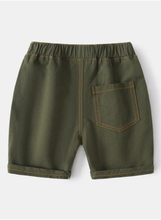 Green Regular Fit Mid Rise Solid Denim Shorts
