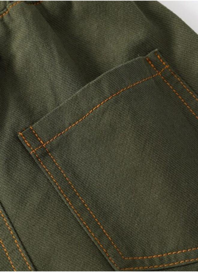 Green Regular Fit Mid Rise Solid Denim Shorts