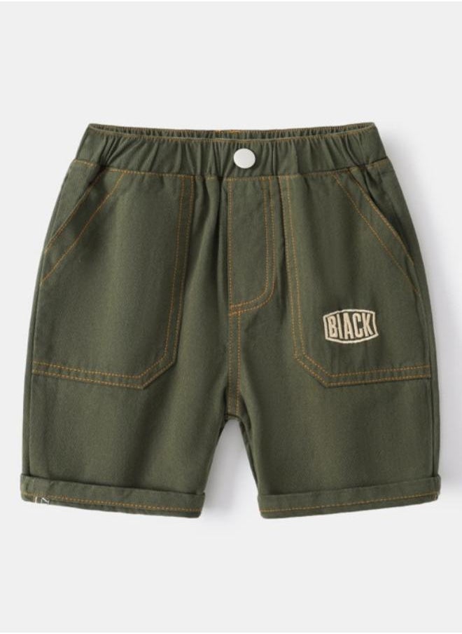 Green Regular Fit Mid Rise Solid Denim Shorts