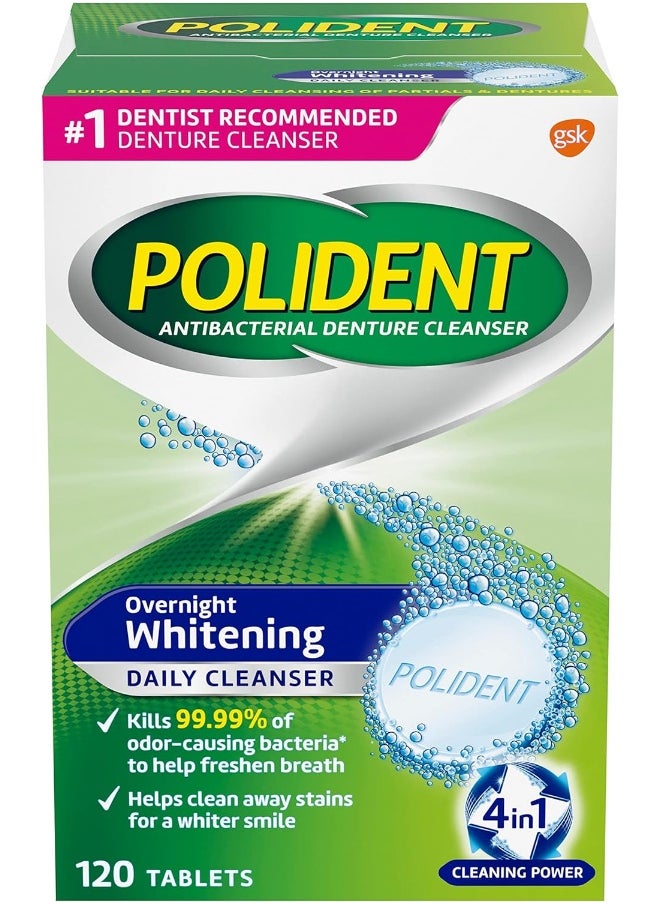 Polident Overnight Whitening Denture Cleanser Tablets - 120 Count