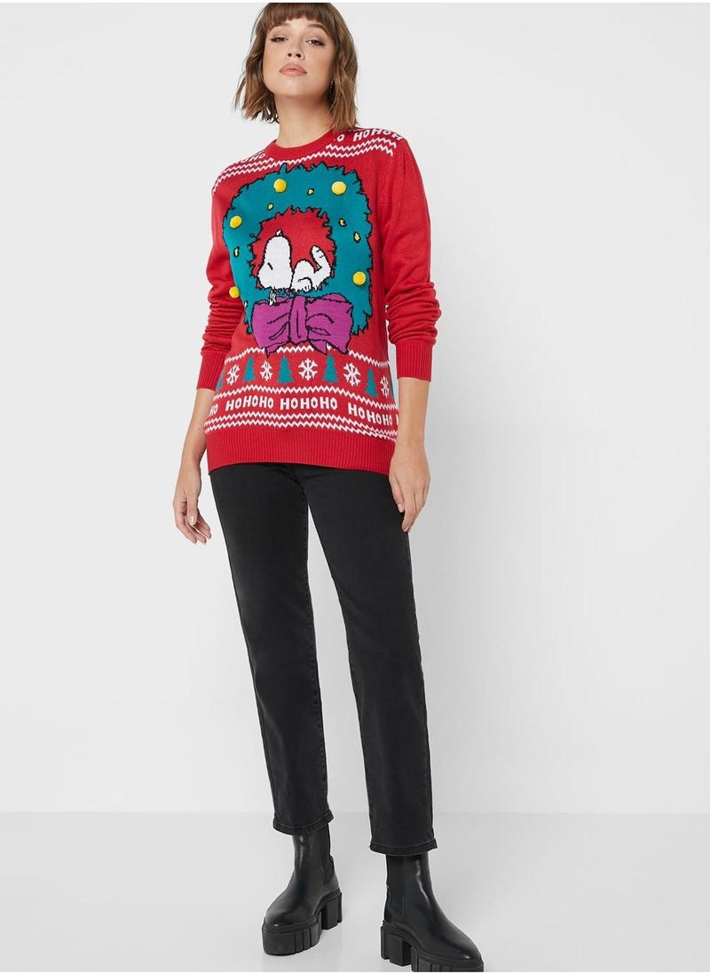 Snoopy Print Knitted Sweater
