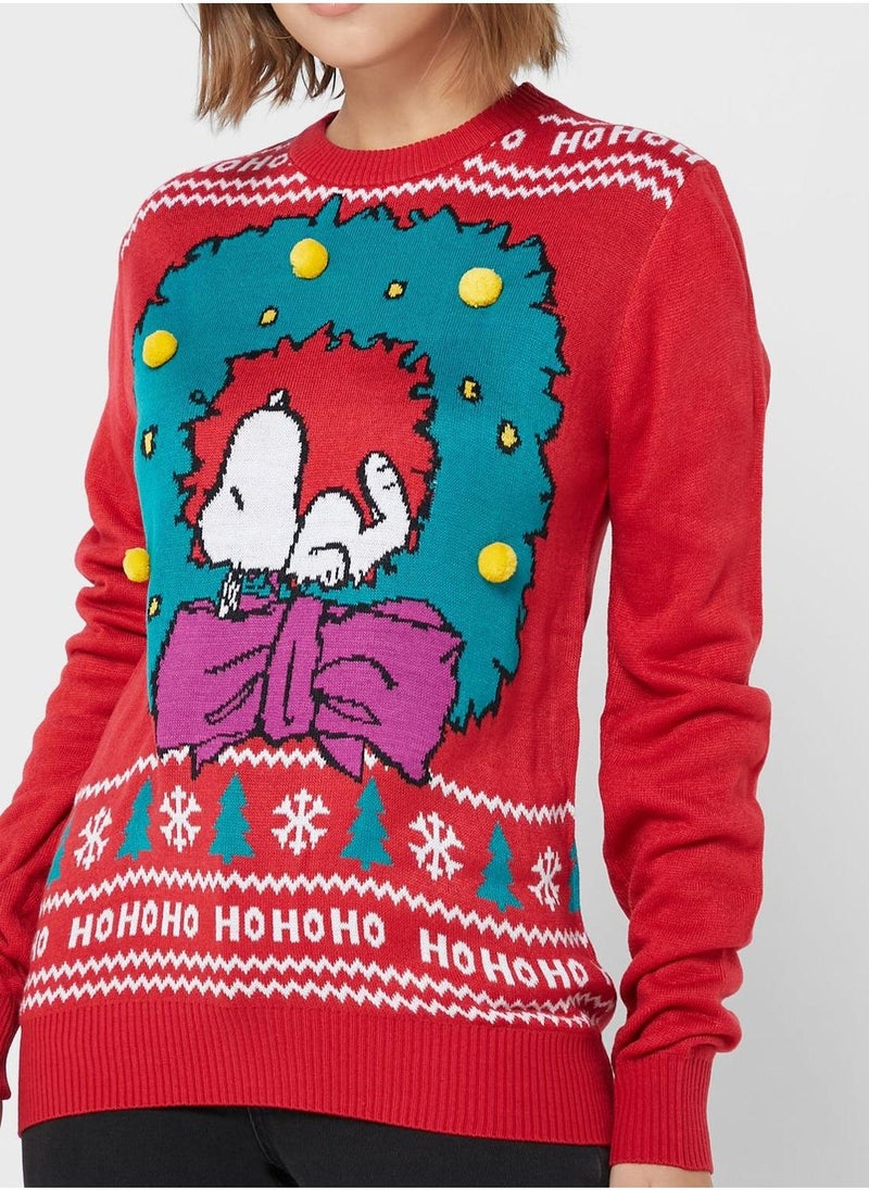 Snoopy Print Knitted Sweater