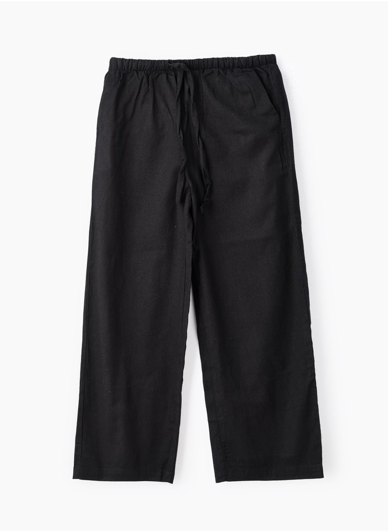 Girls Woven Cotton Flax Relaxed Fit Pants