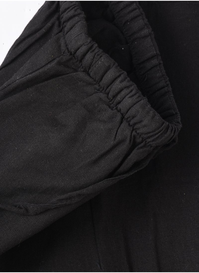 Girls Woven Cotton Flax Relaxed Fit Pants