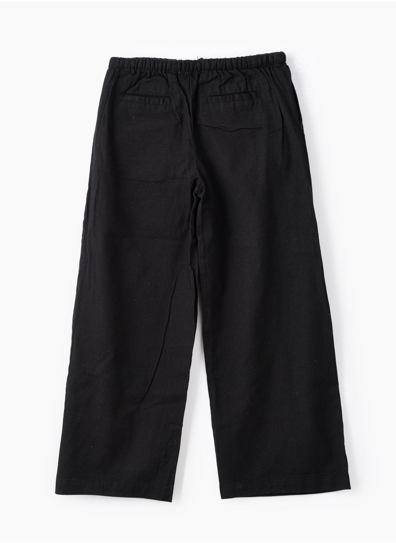 Girls Woven Cotton Flax Relaxed Fit Pants