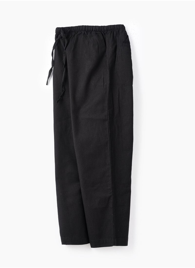 Girls Woven Cotton Flax Relaxed Fit Pants
