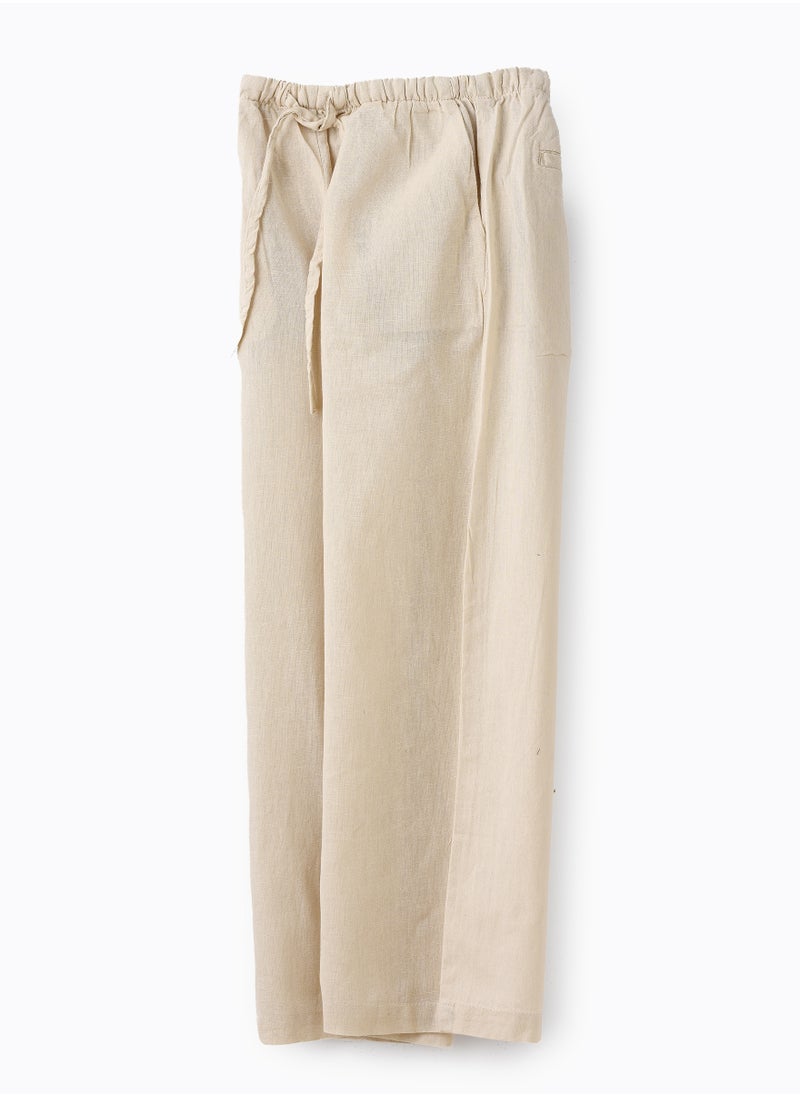 Girls Woven Cotton Flax Relaxed Fit Pants