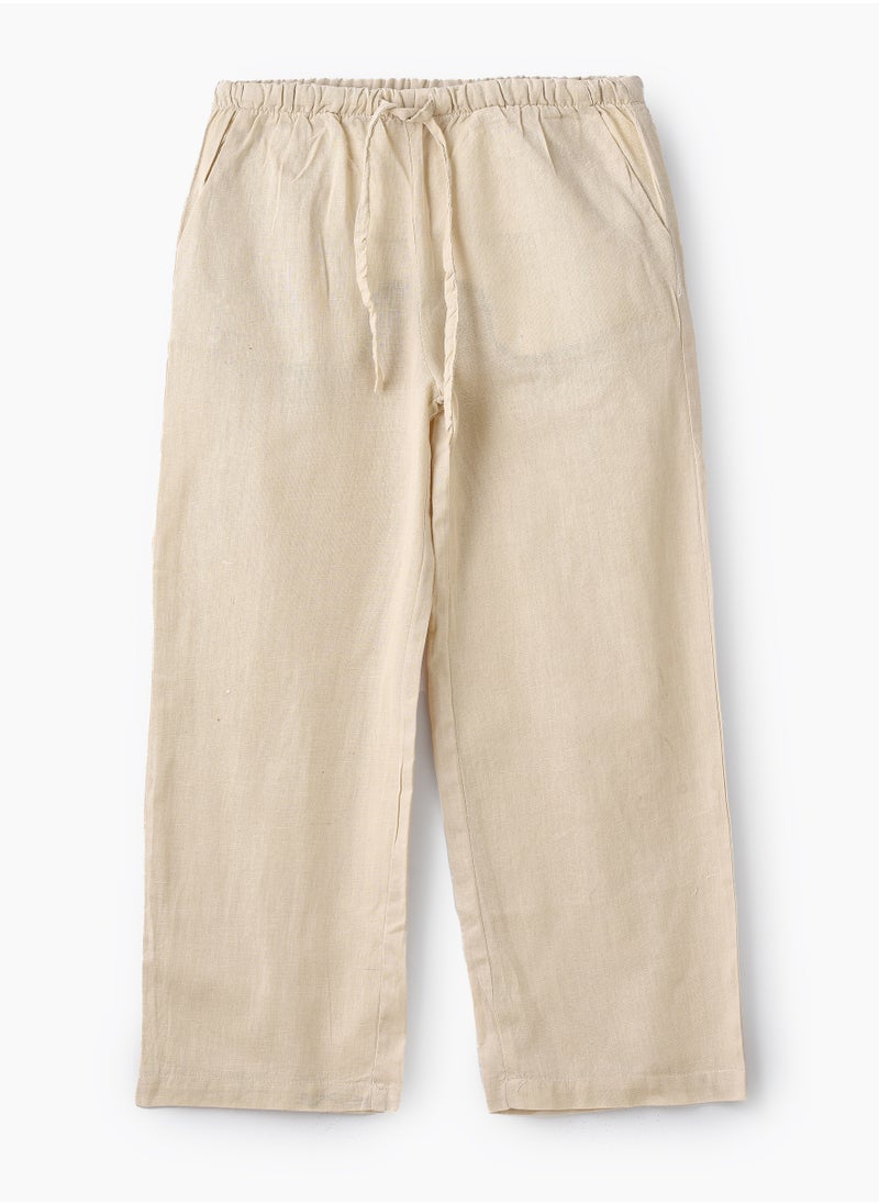 Girls Woven Cotton Flax Relaxed Fit Pants