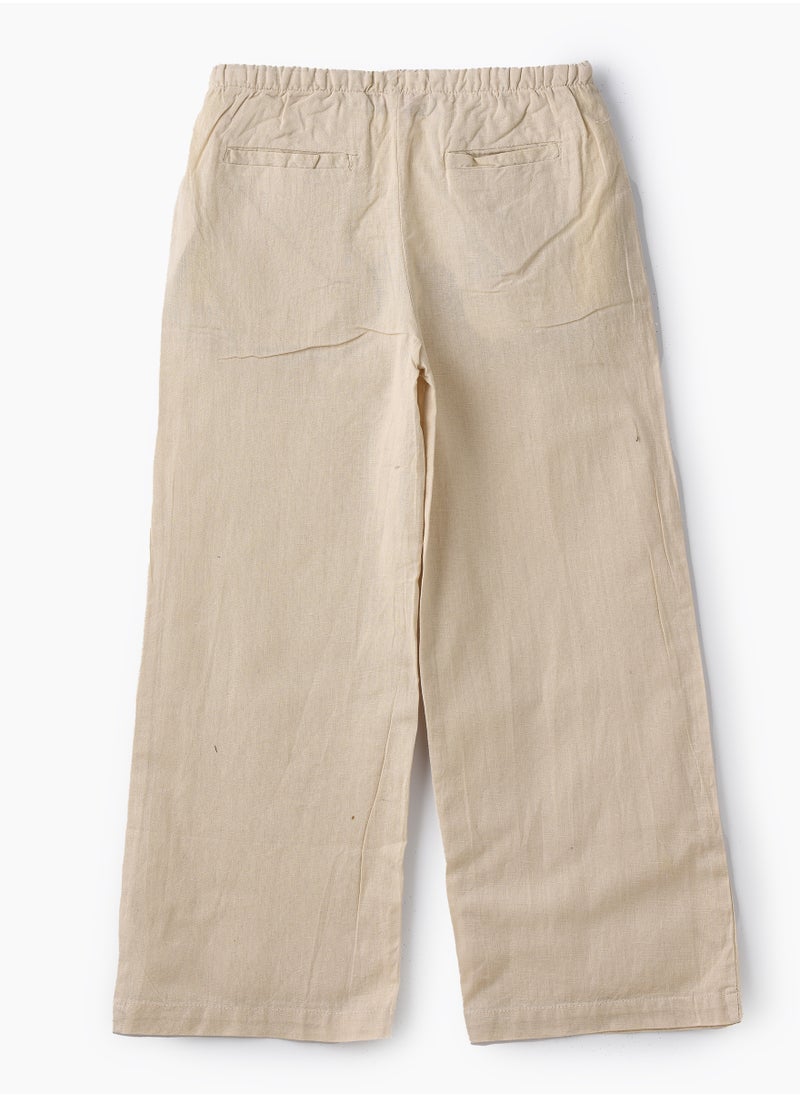 Girls Woven Cotton Flax Relaxed Fit Pants