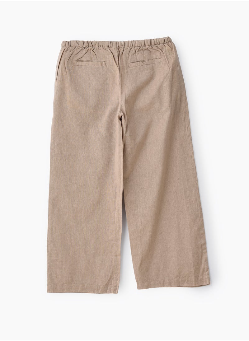 Girls Woven Cotton Flax Relaxed Fit Pants