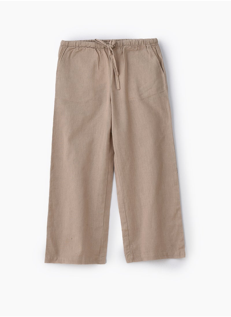 Girls Woven Cotton Flax Relaxed Fit Pants