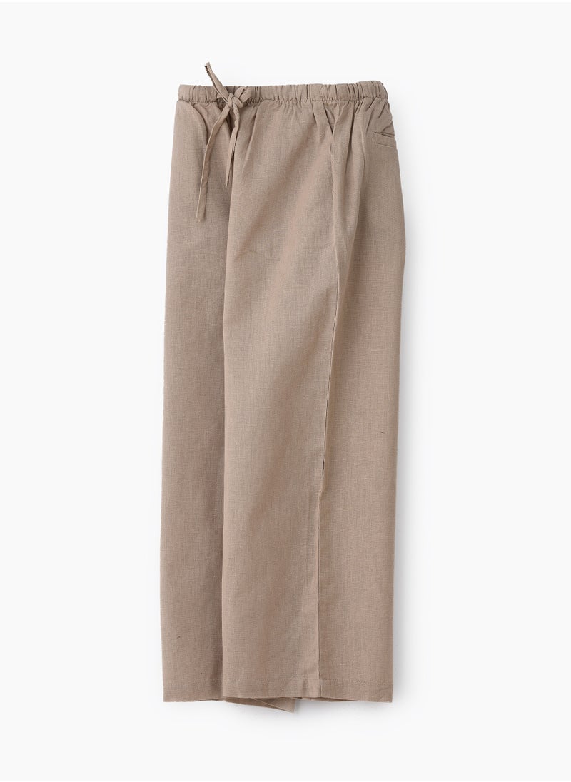 Girls Woven Cotton Flax Relaxed Fit Pants